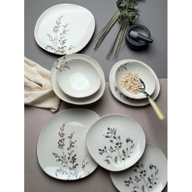 Набор столовой посуды Pebble, 12 предметов, 4 персоны, фарфор, белый/фиолетовый Набор столовой посуды Pebble, 12 предметов, 4 персоны, фарфор, белый/фиолетовый