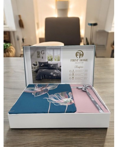 Yataq dəsti First Home, delux saten, naxışlı, yorğan üzü 200x220 sm, çarşaf 240x260 sm, yastıq üzü 50x70 sm 2 ədəd - TP-TK-109