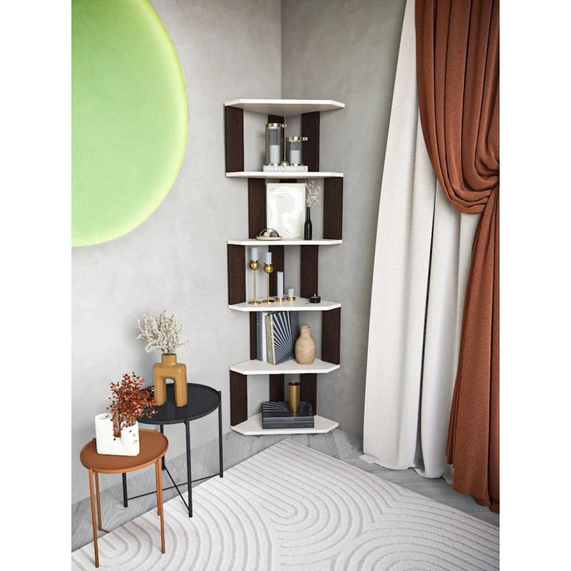 Стеллаж 3563_StellajOpenUgolMix, 156.3х38х38 см, ЛДСП, коричевый/светло-бежевый