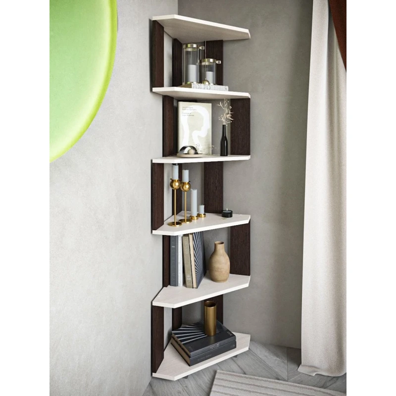 Стеллаж 3563_StellajOpenUgolMix, 156.3х38х38 см, ЛДСП, коричевый/светло-бежевый