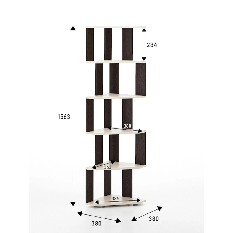 Стеллаж 3563_StellajOpenUgolMix, 156.3х38х38 см, ЛДСП, коричевый/светло-бежевый
