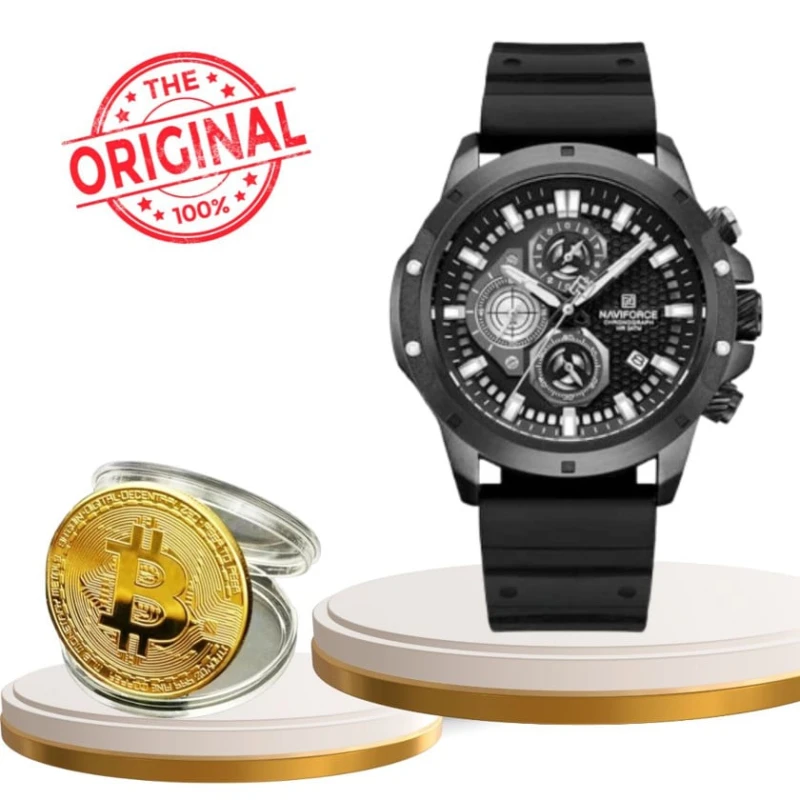 Подарочный набор 3868ea (Мужские наручные часы NaviForce Black + Биткоин В подарок)