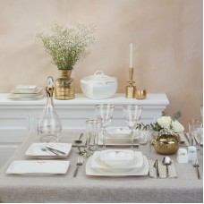 Süfrə qab-qacaq dəsti Emsan Fine Bone Lorella, keramika, ağ/qızılı, 61 parça, 12 nəfərlik