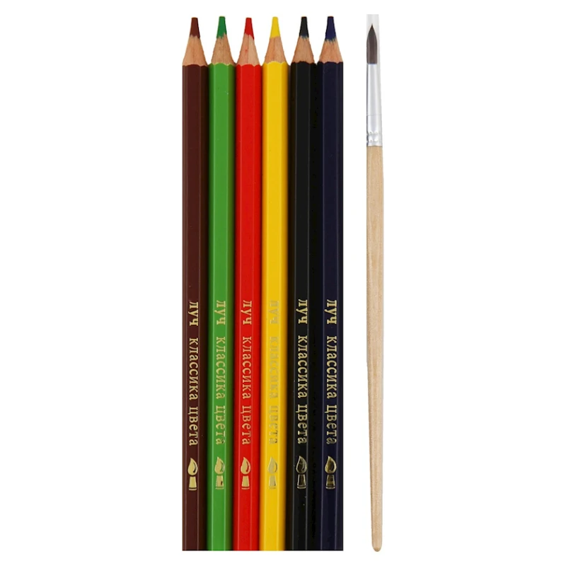 Карандаши акварельные Луч, Классика цвета, с кистью, 6 шт Карандаши акварельные Луч, Классика цвета, с кистью, 6 шт