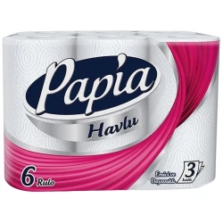 Mətbəx üçün kağız dəsmal Papia, 6 rulon, 3 qatlı, ağ