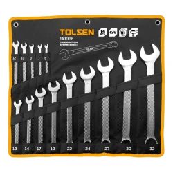 Qarışıq açar dəsti Tolsen 15889, 14 əd, xrom-vanadium polad, gümüşü
