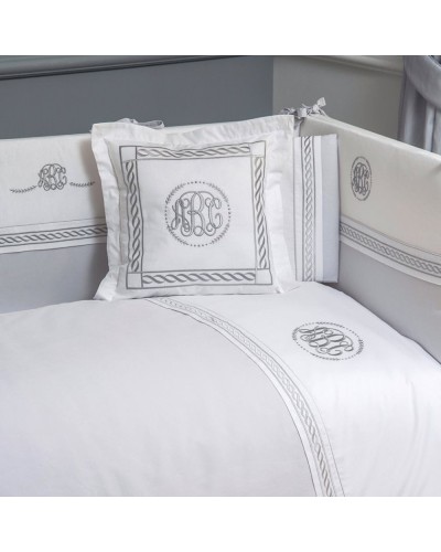 Uşaq yataq dəsti Funna baby ABC, 8 hissə, yorğan üzü 100x130 sm, iç yorğan, baş üçün qoruma 40x60 sm, yan qoruma 40x120 sm - 2 əd, mələfə, yastıq üzü 35x45 sm, dekorativ yastıq, pambıq, ağ