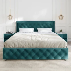 Двуспальная кровать Art_ikili_yataq 33, ламинат, бирюзовая, 200x200x120 см