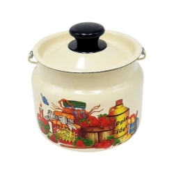 Бидон эмалированный 2 л с кнопкой, декор, бежевый