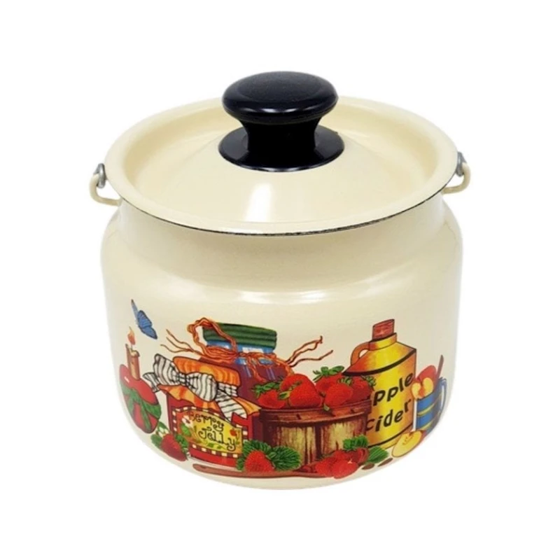 Бидон эмалированный 2 л с кнопкой, декор, бежевый Бидон эмалированный 2 л с кнопкой, декор, бежевый