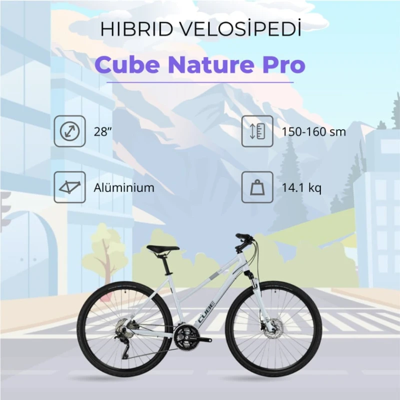 Велосипед Cube Nature Pro 645150, белый/серый, XS trapeze Велосипед Cube Nature Pro 645150, белый/серый, XS trapeze