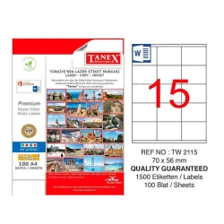 Özüyapışdırılan etiketlər Tanex TW-2115, 70x56 mm, 15 əd x 100 vərəq