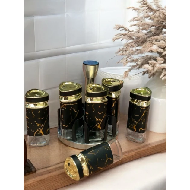 Набор для специй Sahara SHA-00006607, стекло/нержавеющая сталь, черный/золотистый, 6 шт Набор для специй Sahara SHA-00006607, стекло/нержавеющая сталь, черный/золотистый, 6 шт