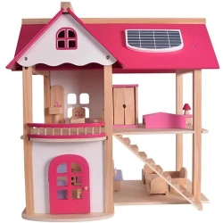 Kukla evi Knick Knack's Pink Wooden Dollhouse and Furniture Playset