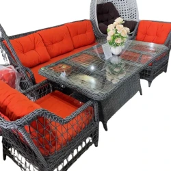 Комплект садовой мебели Evalar ALD_HRE_002, ротанг, серый/красный Комплект садовой мебели Evalar ALD_HRE_002, ротанг, серый/красный