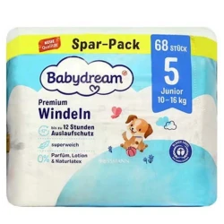 Детские подгузники Babydream Premium Jumbo, 5(Junior), 10-16 кг, 68 шт Детские подгузники Babydream Premium Jumbo, 5(Junior), 10-16 кг, 68 шт