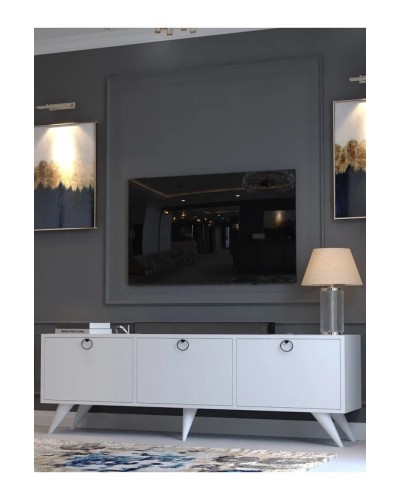 TV üçün tumba Ev Plus Festival, LDSP, ağ, 180x35x45 sm