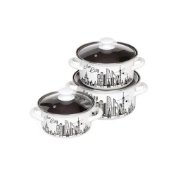 Набор кастрюль Керченская эмаль Новый город-1 Экстра, 3 шт, 1500/2300/3000 мл, сталь, с крышкой, белый/черный Набор кастрюль Керченская эмаль Новый город-1 Экстра, 3 шт, 1500/2300/3000 мл, сталь, с крышкой, белый/черный