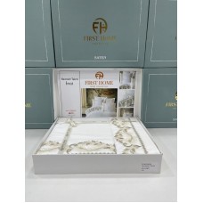 Yataq dəsti FIRST HOME Orkide/İnci/Menekşe/Manolya/Pandora/Fleur Satin və güpürlü, 1 yorğan üzü 200x220 sm, 1 mələfə 250x250 sm, 2 yastıq üzü 50x70 sm, ikinəfərlik, 100% pambıq, satin - TP-TK-234