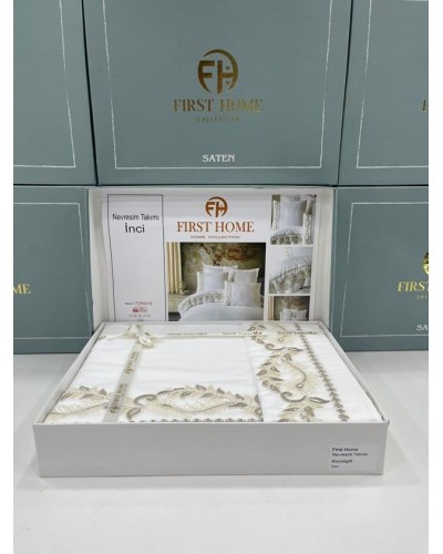 Yataq dəsti FIRST HOME Orkide/İnci/Menekşe/Manolya/Pandora/Fleur Satin və güpürlü, 1 yorğan üzü 200x220 sm, 1 mələfə 250x250 sm, 2 yastıq üzü 50x70 sm, ikinəfərlik, 100% pambıq, satin - TP-TK-234