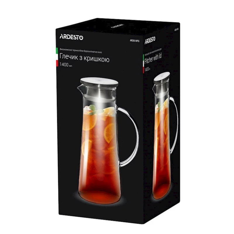 Кувшин Ardesto AR2614PG 1.4 л, стекло, с крышкой, прозрачный Кувшин Ardesto AR2614PG 1.4 л, стекло, с крышкой, прозрачный