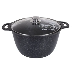 Кастрюля Kukmara Мраморная kmt62-1a, с крышкой, алюминий, черный, 40x31x18.5 см, 6 л