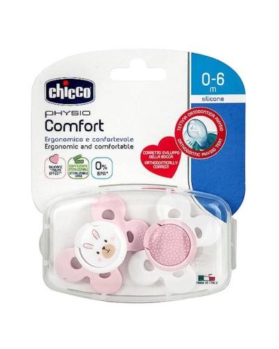 Əmziklər dəsti Chicco Physio Compact Girl, 0-6 ay, silikon, 2 əd, çəhrayı