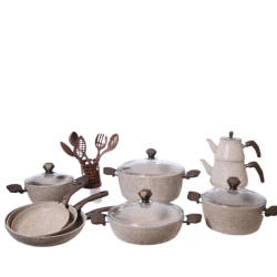 Набор посуды, гранит, коричневый, 26 предметов, набор ложек из 6 предметов, 2 перчатки, фартук, 20/24/28/30 см Набор посуды, гранит, коричневый, 26 предметов, набор ложек из 6 предметов, 2 перчатки, фартук, 20/24/28/30 см