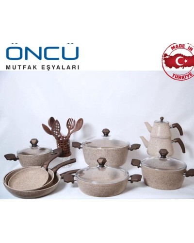 Qab-qacaq dəsti, qranit, qəhvəyi, 26 parça, 6 parça qaşıq dəsti, 2 əlcək, önlük, 20/24/28/30 sm