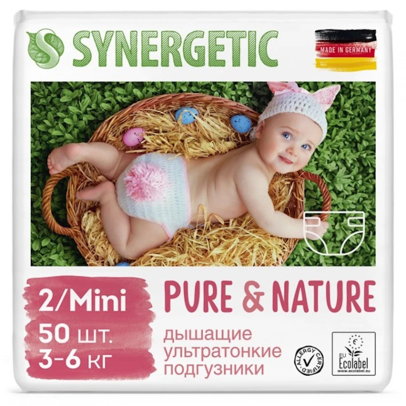 Подгузники Synergetic Pure&Nature 2/Mini, 3-6 кг, 50 шт