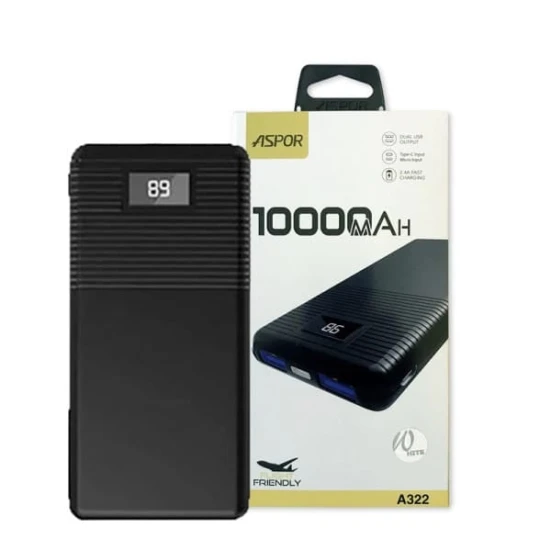 Внешний аккумулятор Aspor A322 Fast Charge 10000 мАч Black POWERBANK_A322 Внешний аккумулятор Aspor A322 Fast Charge 10000 мАч Black POWERBANK_A322