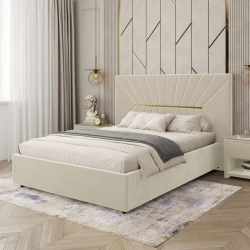 Двуспальная кровать Art_ikili_yataq 75, ламинат/текстиль, бежевая, 120x160х200 см