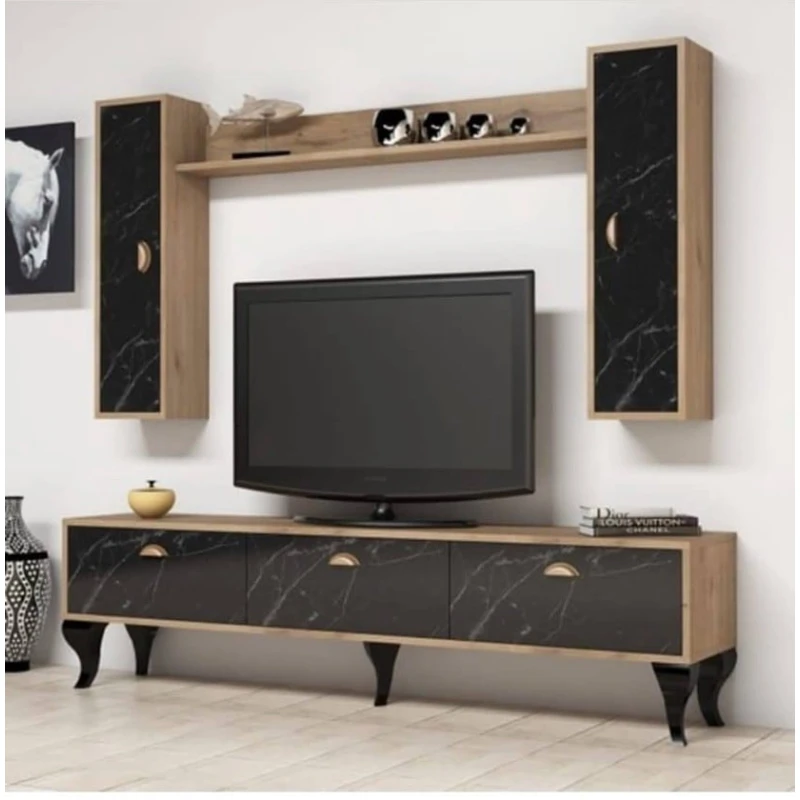 Тумба под ТВ 021, ЛДСП, коричневая/черная