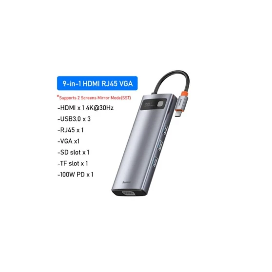 USB HUB Baseus Metal Gleam Series 9-in-1 Type-C Gray (CAHUB-CU0G)