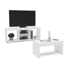 TV üçün tumba jurnal masası ilə Ev Plus Reben, LDSP, ağ, 180x45x35/90x60x45 sm