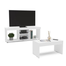TV üçün tumba jurnal masası ilə Ev Plus Reben, LDSP, ağ, 180x45x35/90x60x45 sm