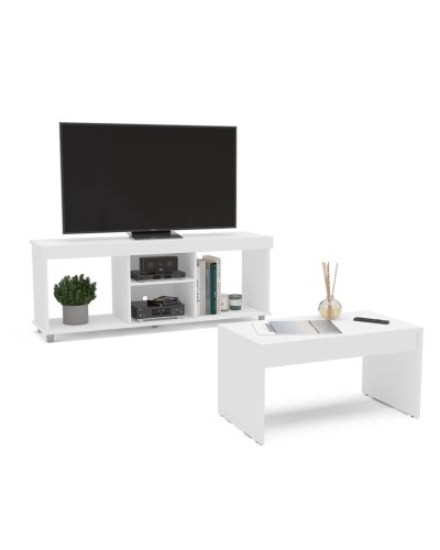 TV üçün tumba jurnal masası ilə Ev Plus Reben, LDSP, ağ, 180x45x35/90x60x45 sm