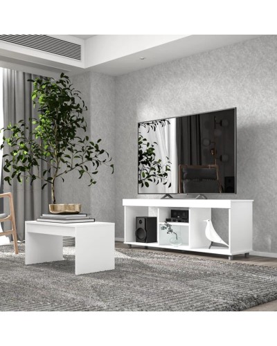TV üçün tumba jurnal masası ilə Ev Plus Reben, LDSP, ağ, 180x45x35/90x60x45 sm