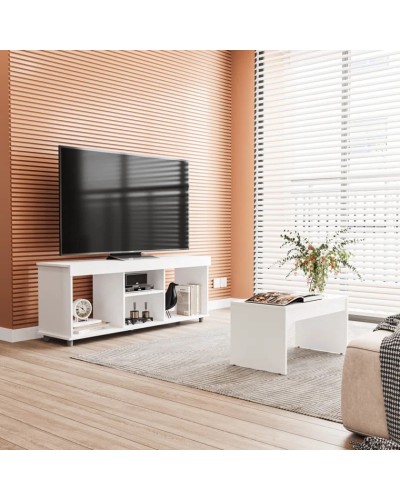 TV üçün tumba jurnal masası ilə Ev Plus Reben, LDSP, ağ, 180x45x35/90x60x45 sm