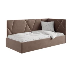 Односпальная кровать Art_tek_yataq 75, ламинат/текстиль, коричневая, 200x85x90 см