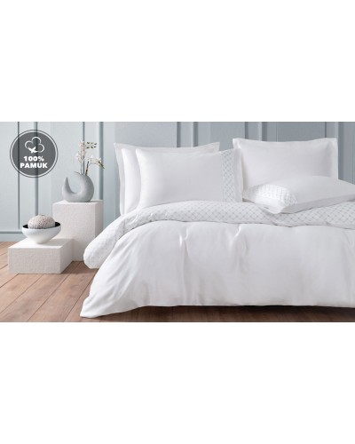 Yataq dəsti Yataş Hayley, ikinəfərlik Avro mələfə ilə, yorğan üzü 200х220 sm, mələfə 240x260 sm, 2 əd yastıq üzü 50x70 sm, pambıq, Beyaz