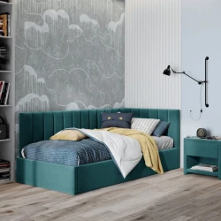 Односпальная кровать Art_tek_yataq (120) 62, ламинат/текстиль, бирюзовая, 200x85x120 см