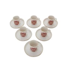 Qəhvə dəsti Porland Arabesque 04ALM006540, 12 parça, 6 nəfərlik, farfor, ağ/qırmızı, 85 ml