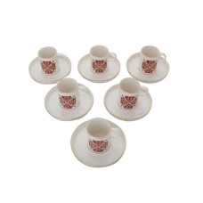 Qəhvə dəsti Porland Arabesque 04ALM006540, 12 parça, 6 nəfərlik, farfor, ağ/qırmızı, 85 ml