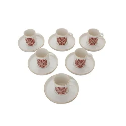 Набор кофейный Porland Arabesque 04ALM006540, фарфор, 12 предметов, на 6 персон, белый/красный, 85 мл