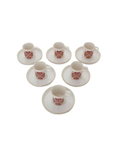 Qəhvə dəsti Porland Arabesque 04ALM006540, 12 parça, 6 nəfərlik, farfor, ağ/qırmızı, 85 ml