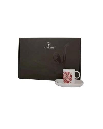 Qəhvə dəsti Porland Arabesque 04ALM006540, 12 parça, 6 nəfərlik, farfor, ağ/qırmızı, 85 ml