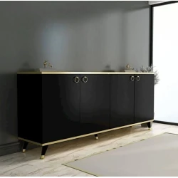 Комод 180x90x45 см, ламинат, черный/золотистый Комод 180x90x45 см, ламинат, черный/золотистый