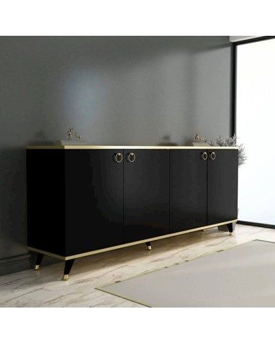 Komod 180x90x45 sm, laminat, qara/qızılı
