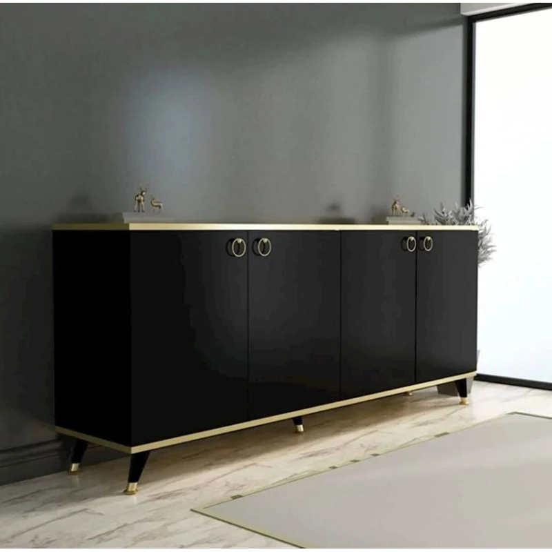 Комод 180x90x45 см, ламинат, черный/золотистый Комод 180x90x45 см, ламинат, черный/золотистый